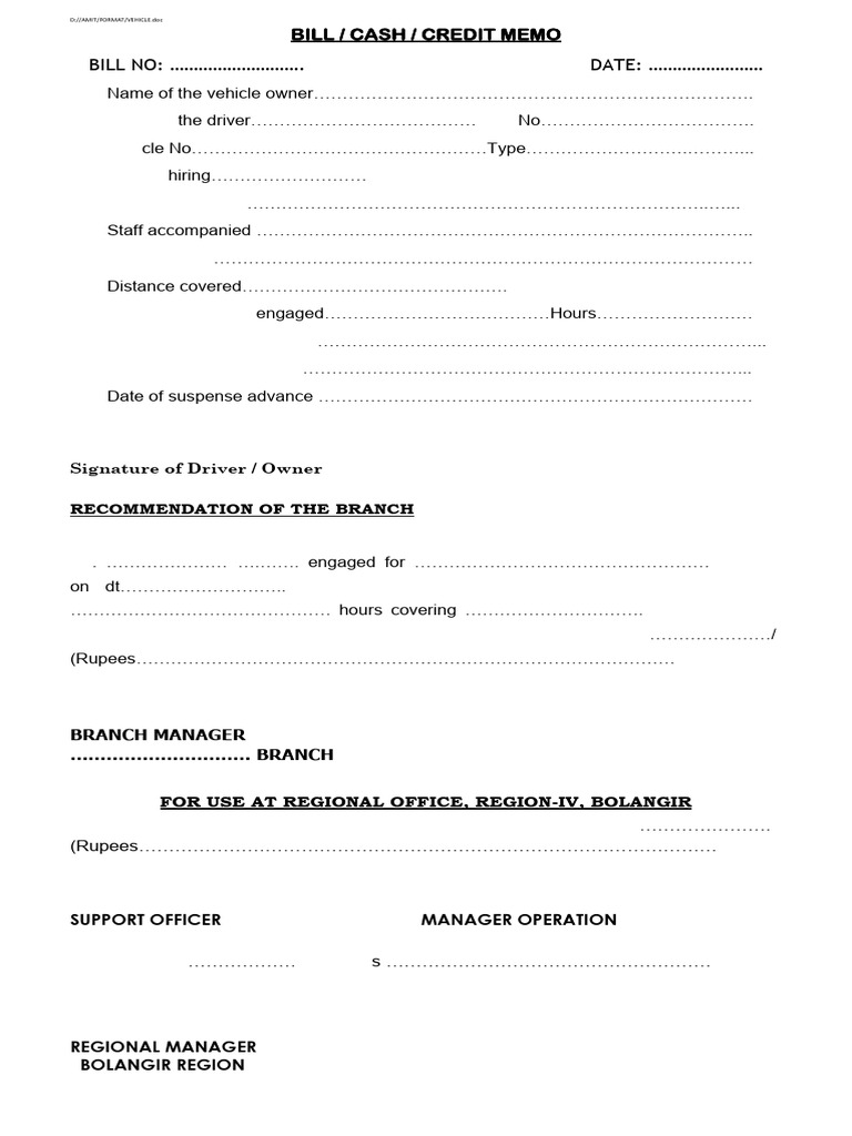 Vehicle Rental Bill and Approval Memo | PDF