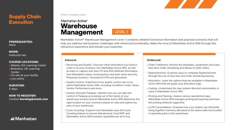 Active WM Level 1 Training Brochure | PDF | Inventory | Warehouse