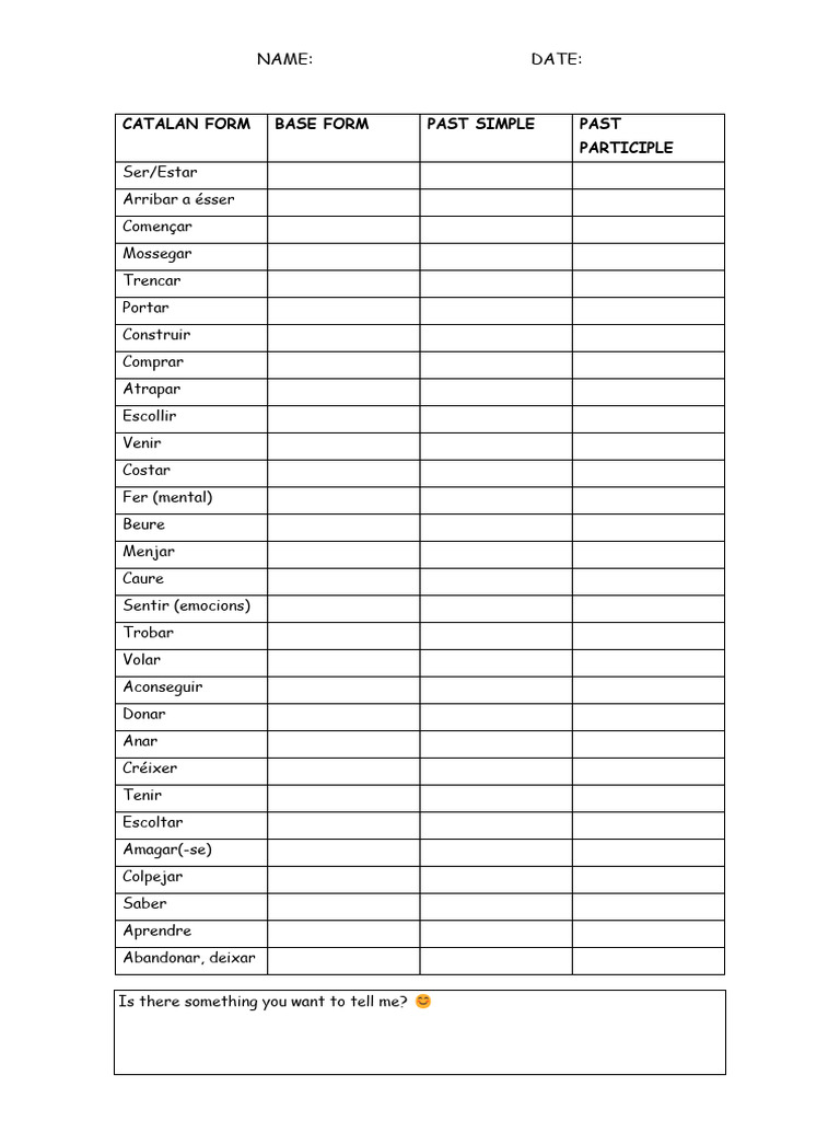 Exam Irregular Verbs | PDF