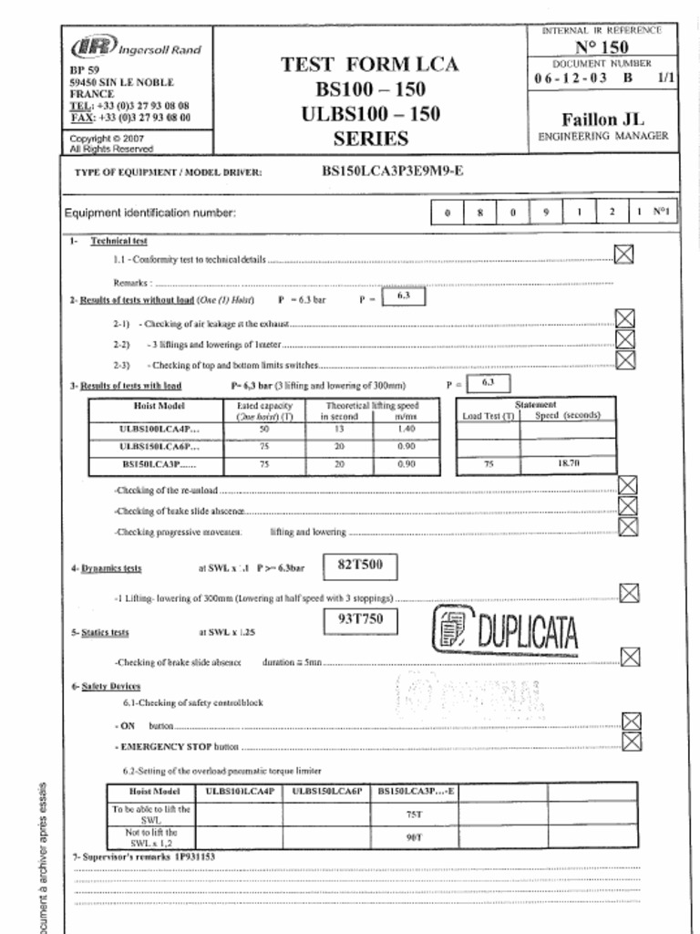 TEST FORM LCA BS100­150 | PDF
