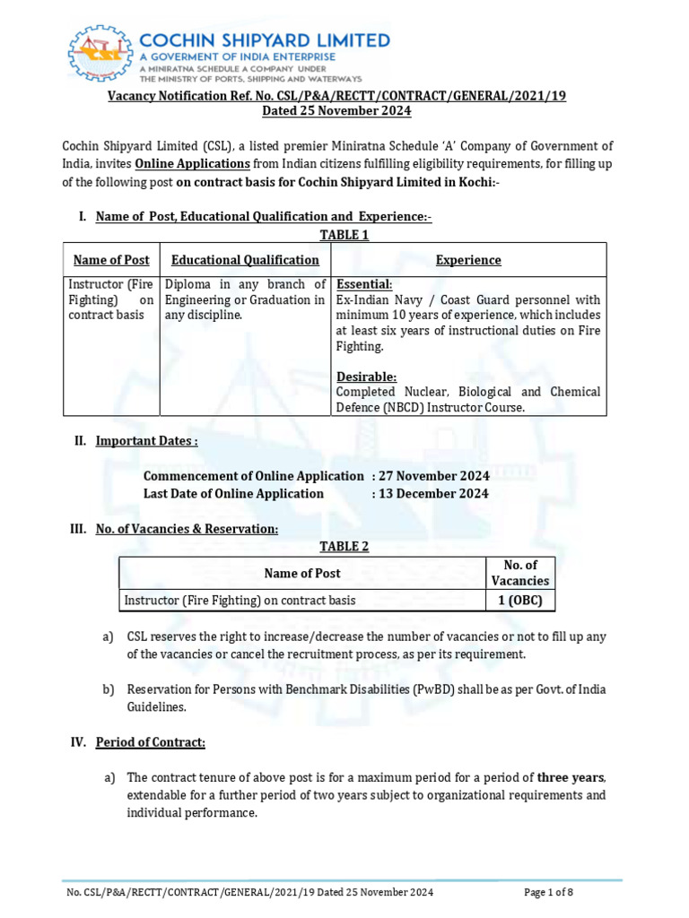 No. CSL/P&A/RECTT/CONTRACT/GENERAL/2021/19 Dated 25 November 2024 Page ...