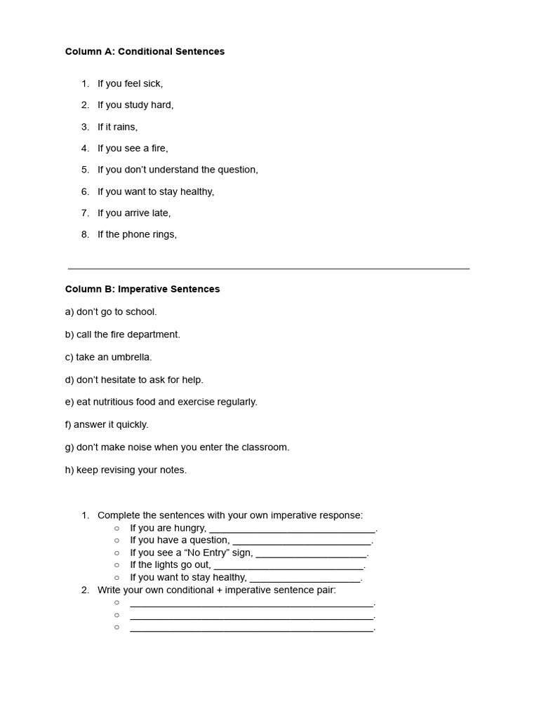 Conditional Imperative Exercises | PDF