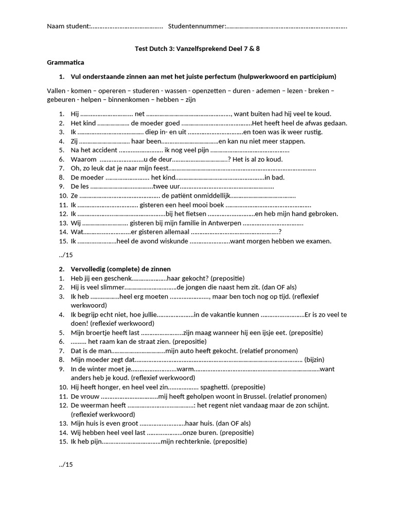 Test Dutch 3 - Deel 7 & 8 - Studentenversie | PDF