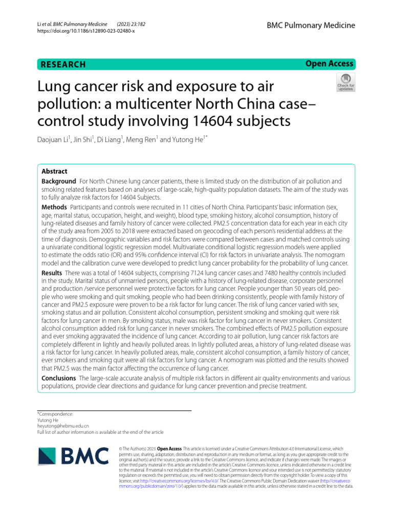 Lung Cancer Risk and Exposure To Air | PDF | Cancer | Regression Analysis