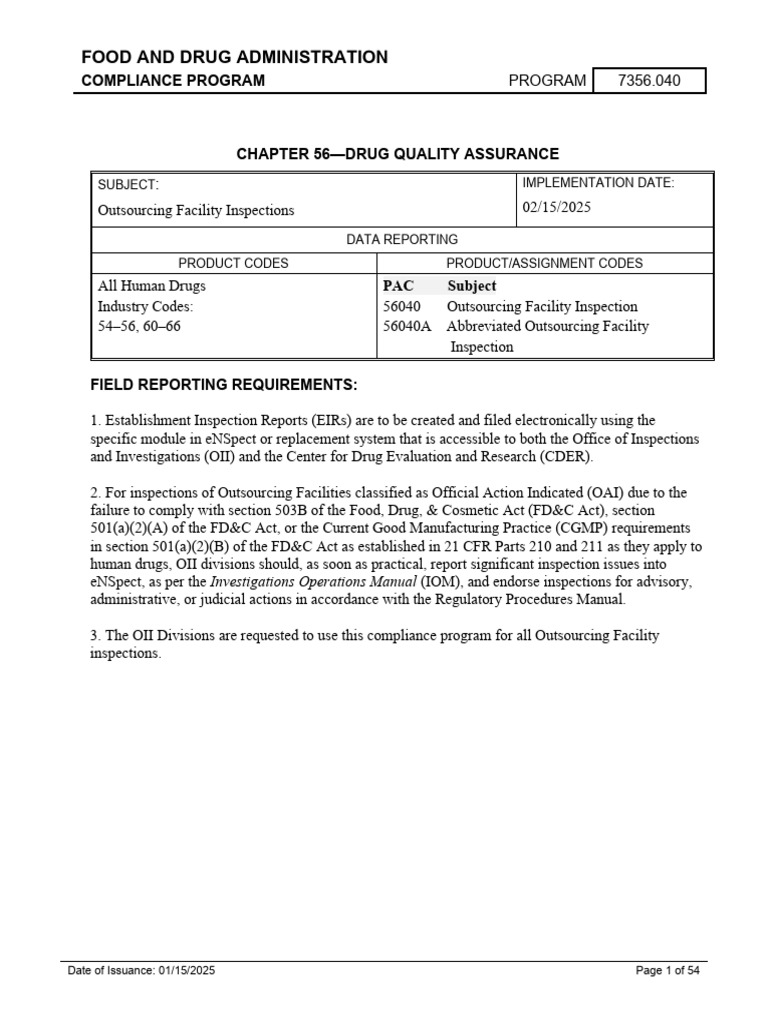 Outsourcing Facility Inspection Program | PDF | Food And Drug ...