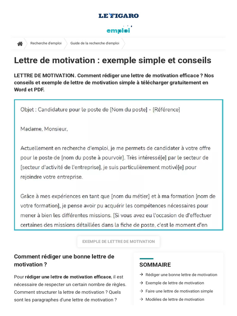 Exemple de lettre de motivation simple | PDF | Motivation | Motivant