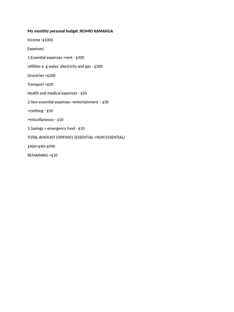 Monthly Personal Budget Overview | PDF