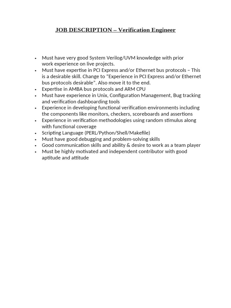 Verification Engineer Job Description | PDF