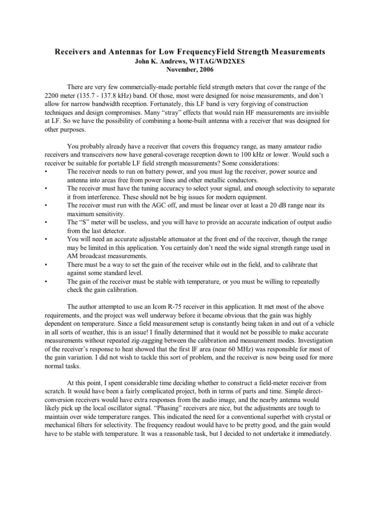 LF Field Strength Measurement Techniques | PDF | Electrical Impedance ...