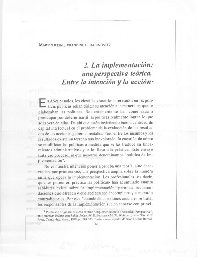 7 Rein y Rabinovitz La Implementación Una Perspectiva Teórica ...