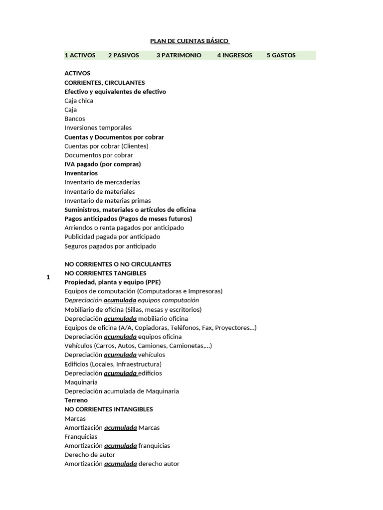 Plan de Cuentas Básico Pao II 2024 (Visto) | PDF | Depreciación | Economias