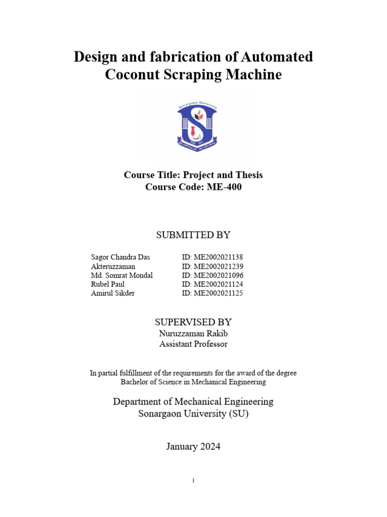 Automated Coconut Scraping Machine Design | PDF | Automation | Coconut
