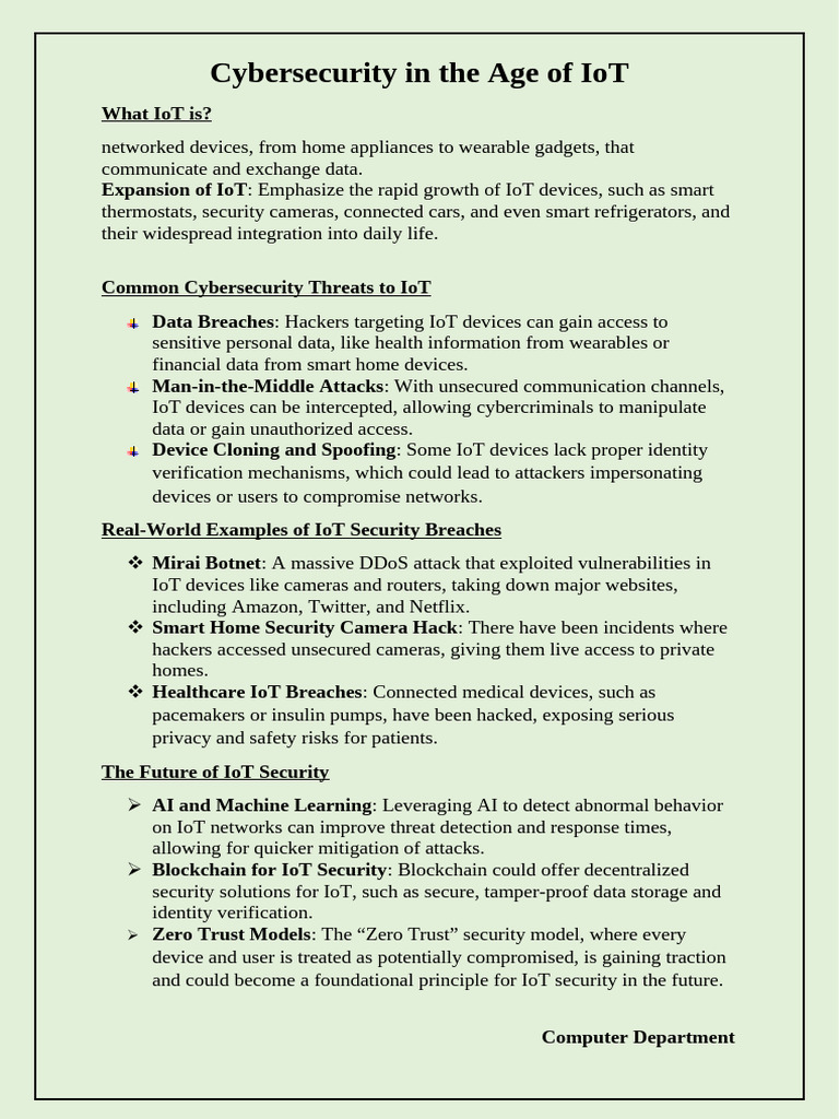 Cybersecurity in The Age of IoT | PDF