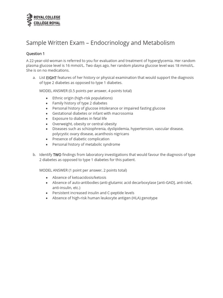 Endocrinology Metabolism Saq Sample Exam e | PDF | Diabetes | Medical ...
