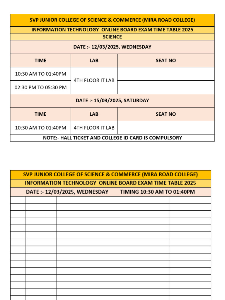 SVP College IT Exam Timetable 2025 | PDF