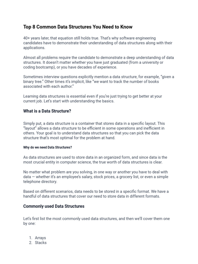 Top 8 Common Data Structures You Need to Know | PDF | Queue (Abstract ...