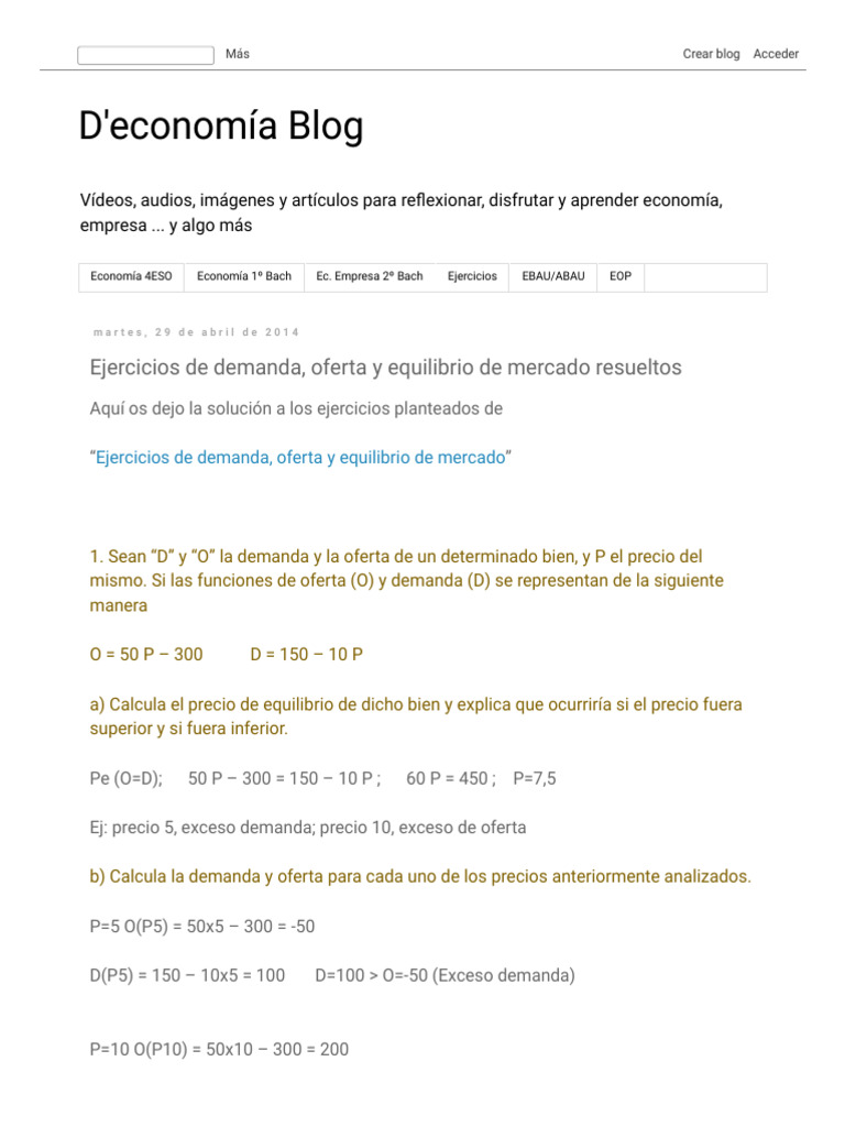 Ejercicios de Equilibrio de Mercado en Economía | PDF | Oferta y ...