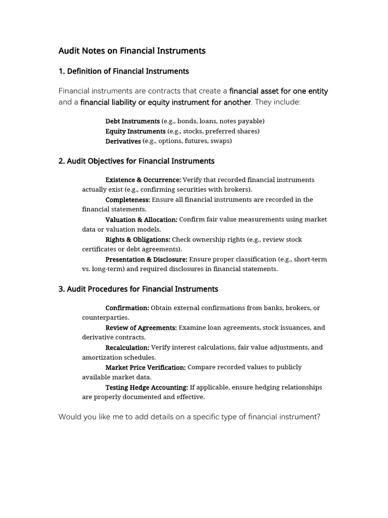 Financial Instruments Audit Guidelines | PDF