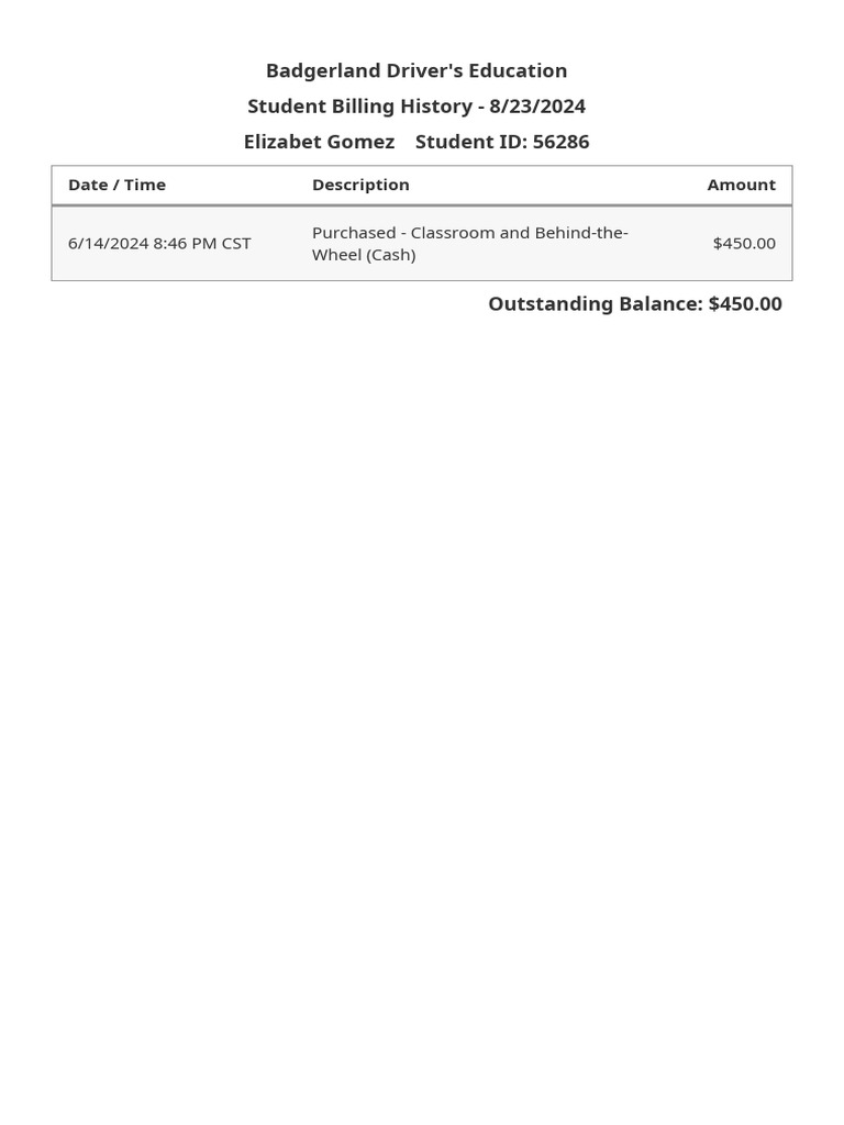 Elizabet Gomez StudentBillingHistory | PDF