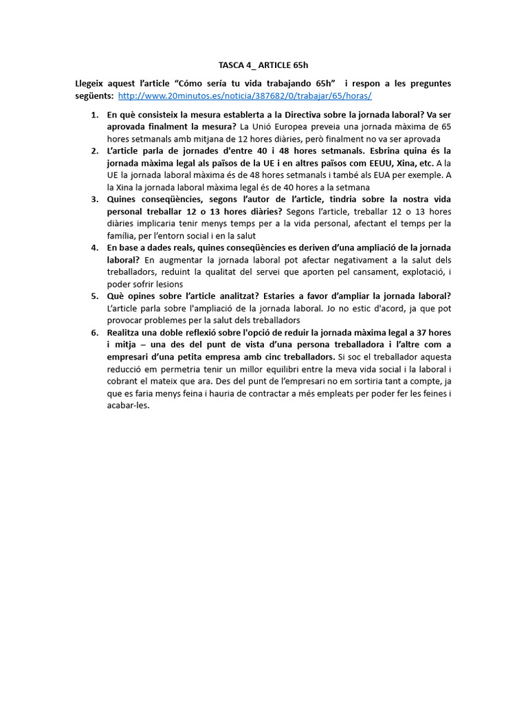 TASCA 4 - La Jornada Laboral | PDF