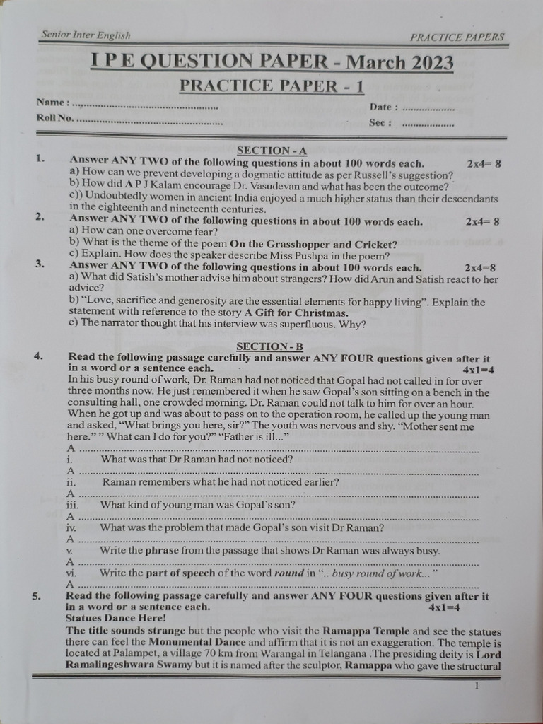 SR - Inter English Practice Papers - 5 | PDF