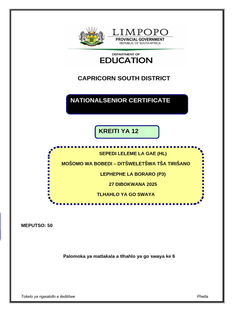 Tlhahlo ya go Swaya: Sepedi P3 2025 | PDF