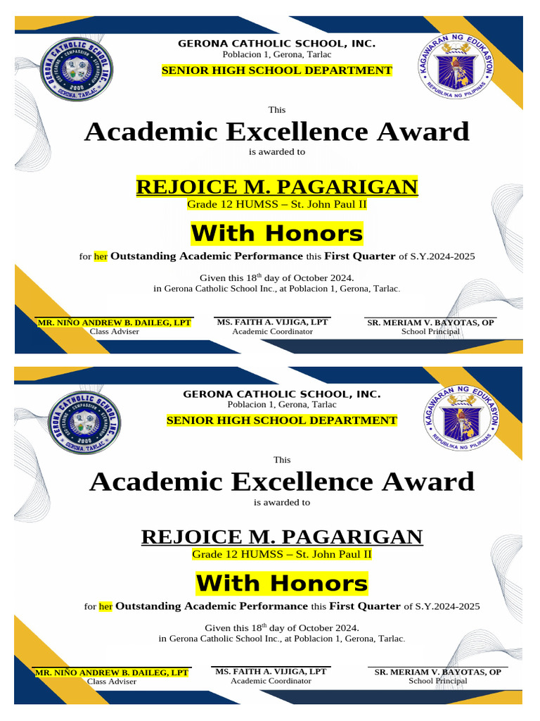 Academic Distinction Template | PDF