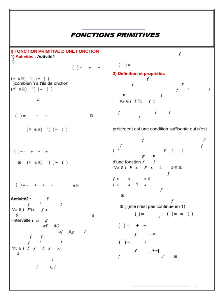 Cours sur les Fonctions Primitives | PDF | Fonction (Mathématiques ...