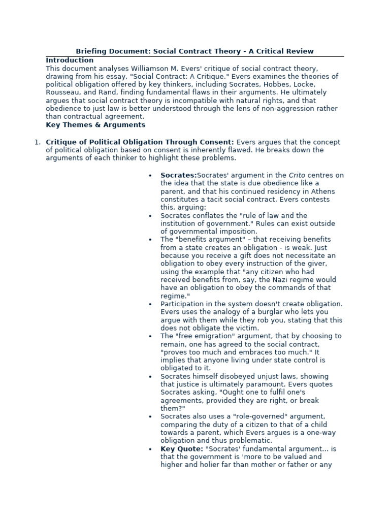 Briefing Document - Social Contract Theory | PDF | Social Contract ...