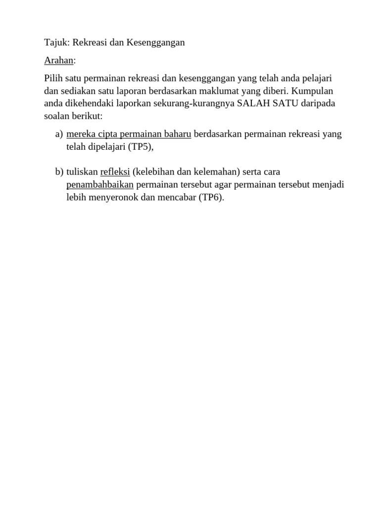 Reka Cipta Permainan Baharu Atau Refleksi Dan Penambahbaikan TP5 | PDF