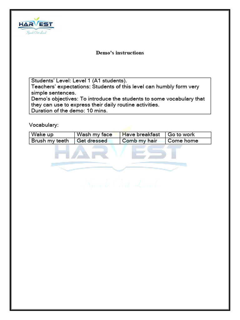 Demo's Instructions (Vocab) | PDF