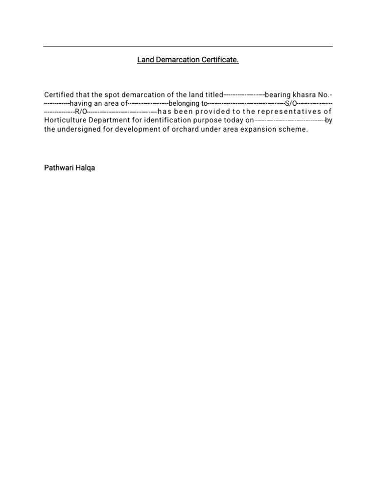 Land Demarcation Certificate Format | PDF