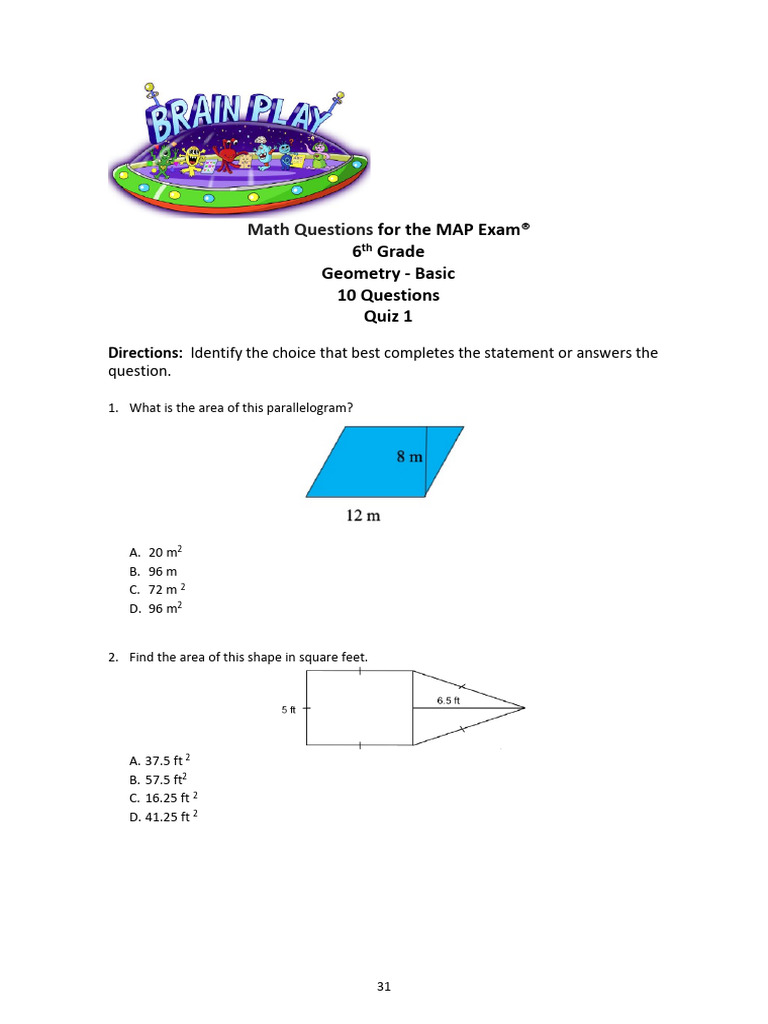 G6 Math Tests-32-36 MAP TEST | PDF | Area | Shape