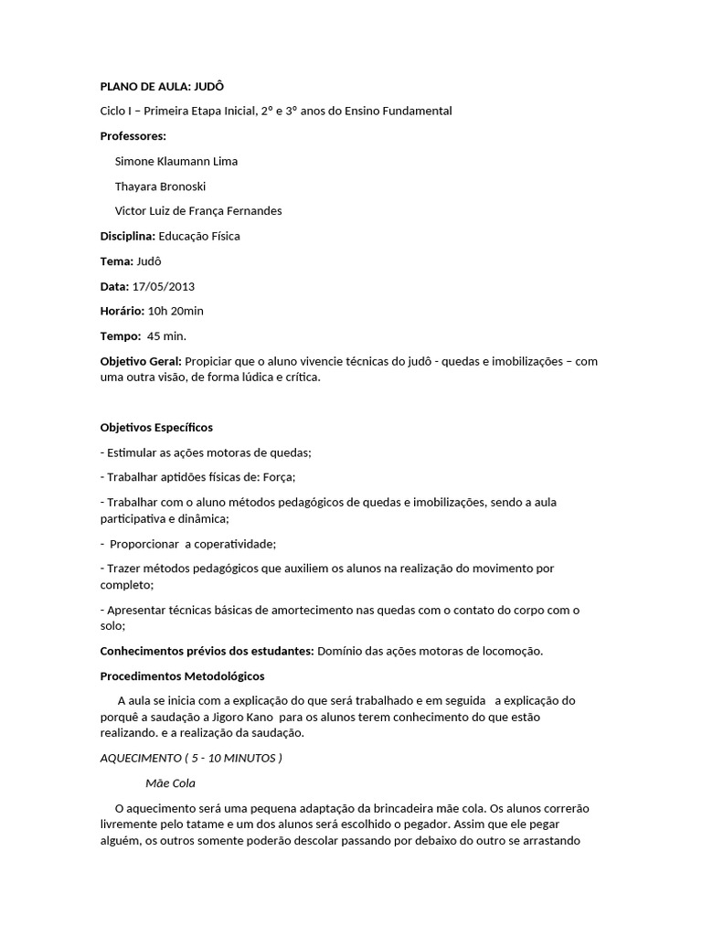 Aula de Judô para 2º e 3º Anos | PDF | Judô | Pedagogia
