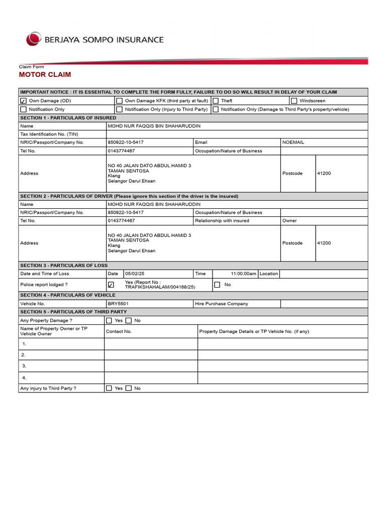 Motor Claim Form Submission Guide | PDF | Driver's License | Identity ...