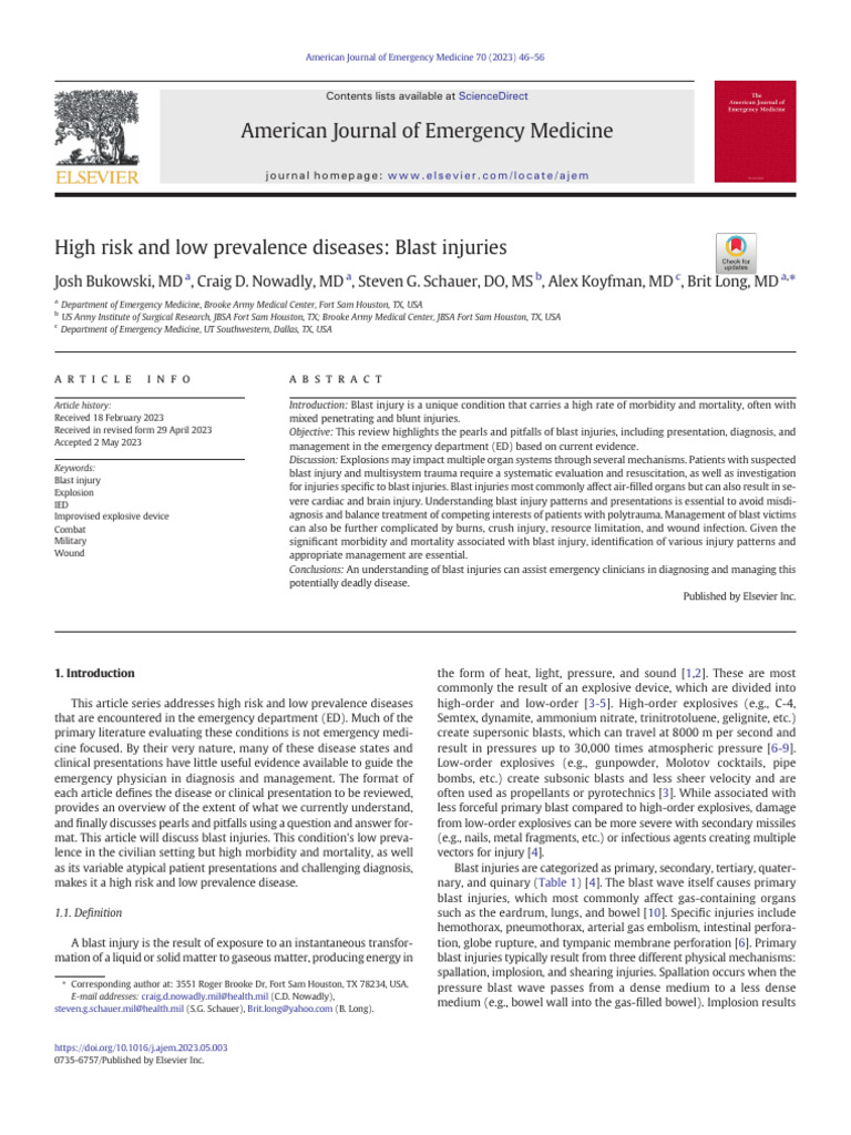 High risk and low prevalence diseases - Blast injuries | PDF ...