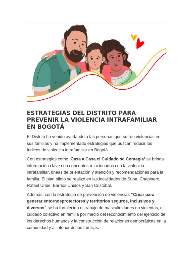 Estrategias del Distrito para prevenir la violencia intrafamiliar en ...