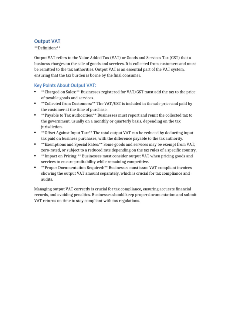 Understanding Output VAT Basics | PDF
