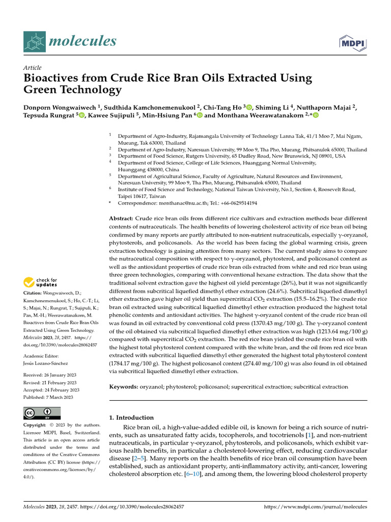 Bioactive Compounds in Rice Bran Oil | PDF | Cholesterol | Carbon Dioxide