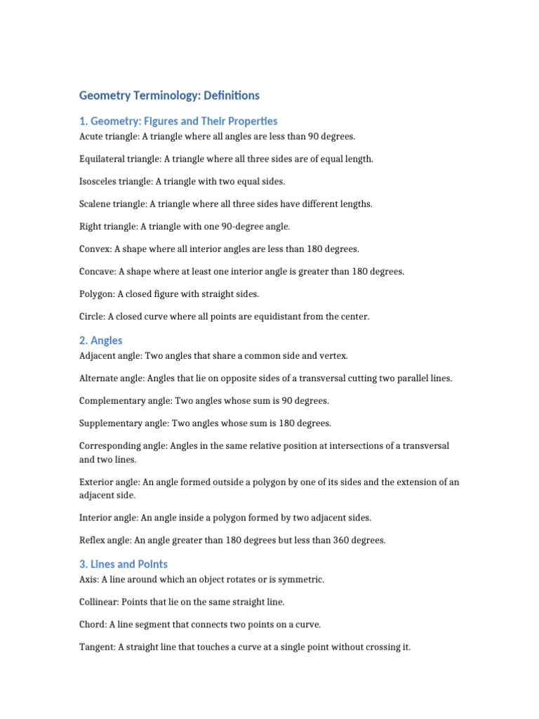Essential Geometry Terms Explained | PDF | Triangle | Trigonometric ...