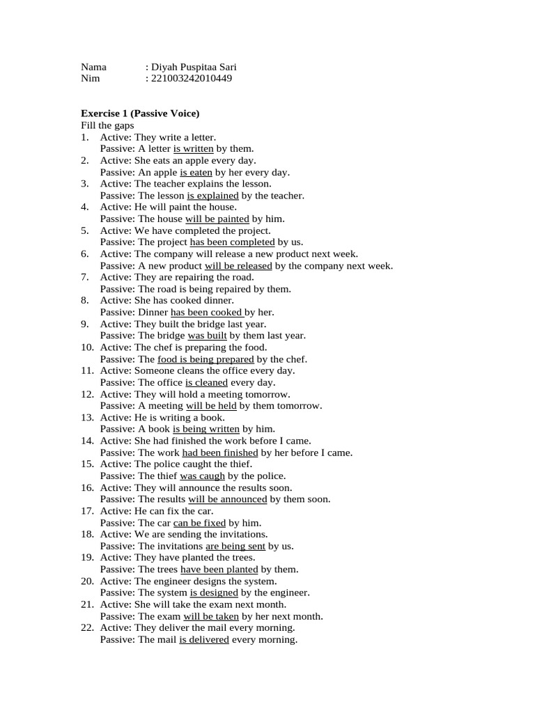 Passive Voice Exercises and Answers | PDF
