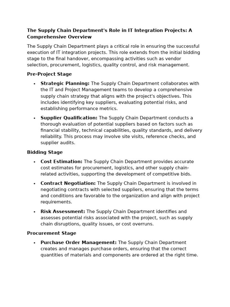 Supply Chain's Role in IT Integration | PDF | Supply Chain | Procurement