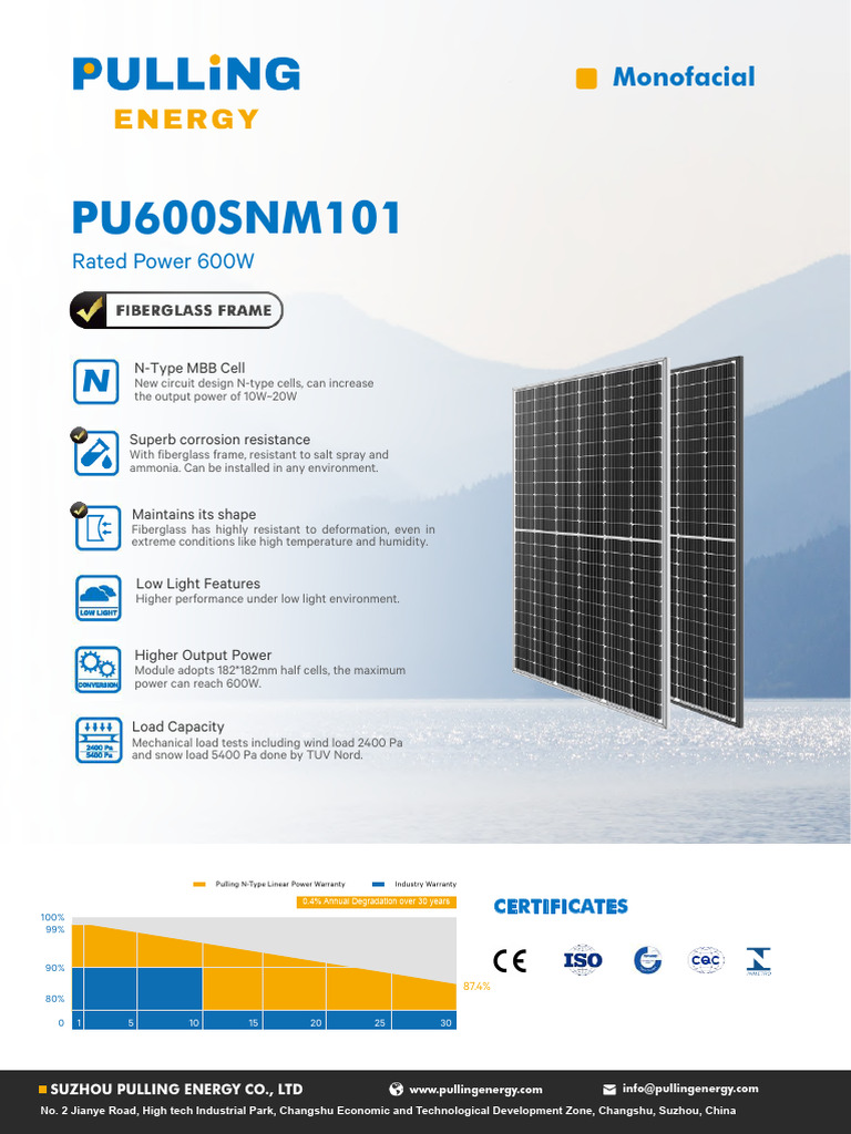 Pulling Energy 600W Solar Panel Datasheet | PDF | Electric Power ...