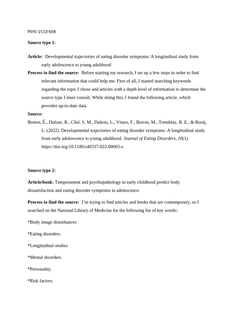 Longitudinal Study on Eating Disorders | PDF