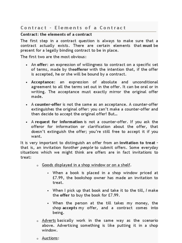 Contract The Elements Of A Contract PDF Writ Habeas Corpus