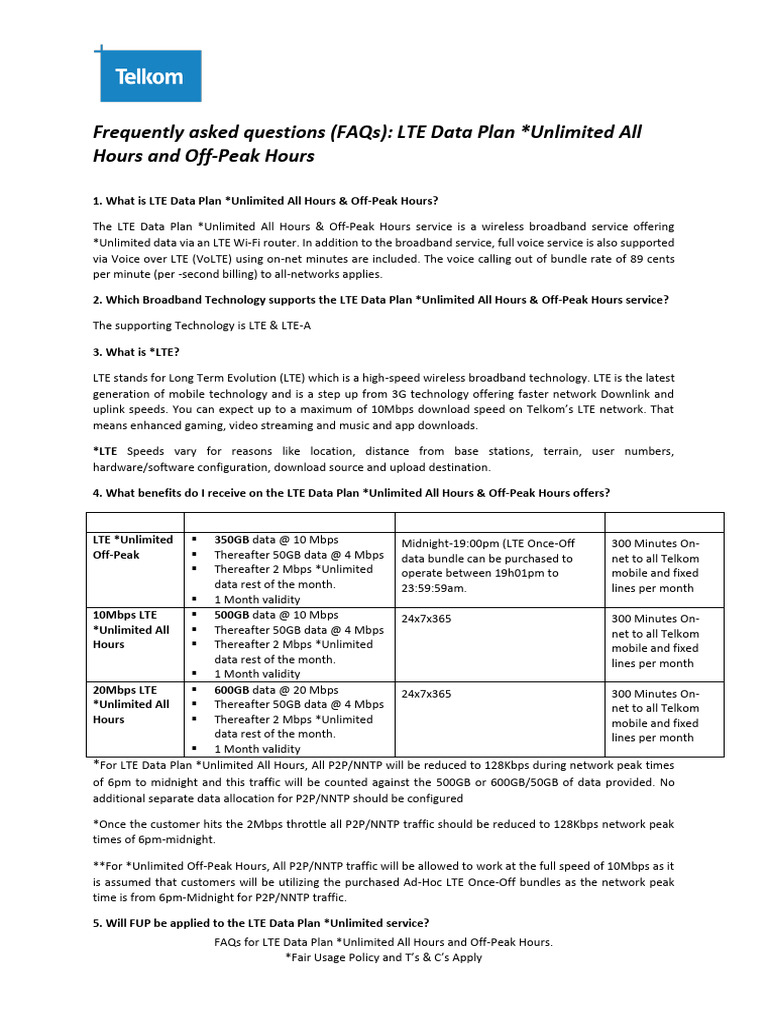 LTE Unlimited Data Plan FAQs | PDF | Lte (Telecommunication) | Lte Advanced