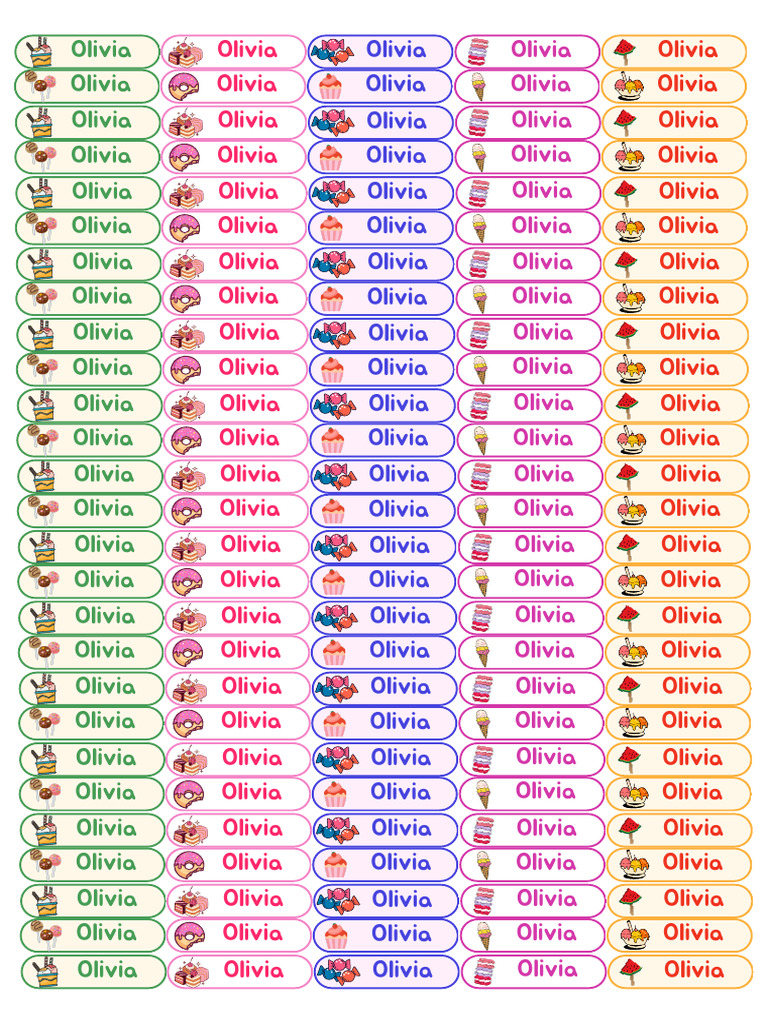 Colorful Cute Simple Sweets Kids School Name Label Document A4 PDF | PDF