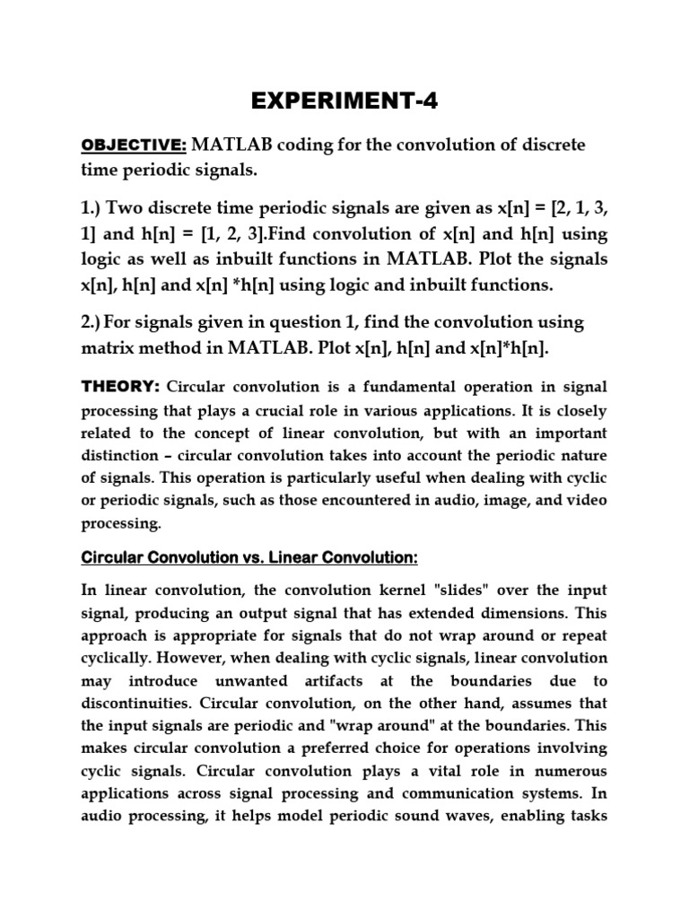 Experiment week 4 | PDF | Convolution | Matlab