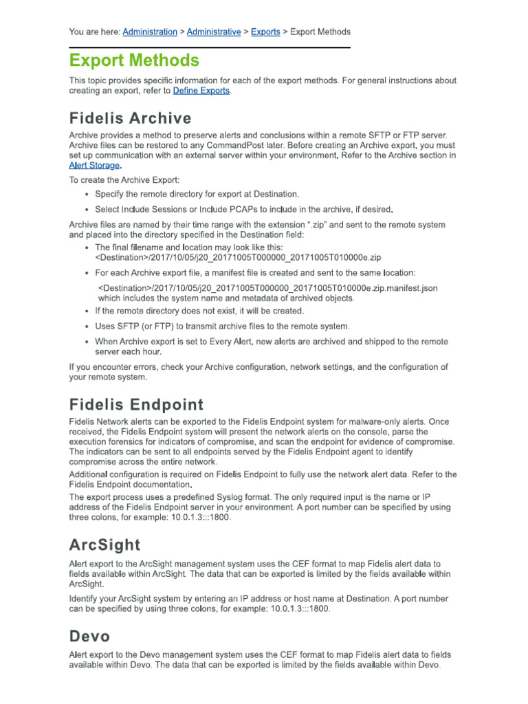 Fidelis Export Formats | PDF