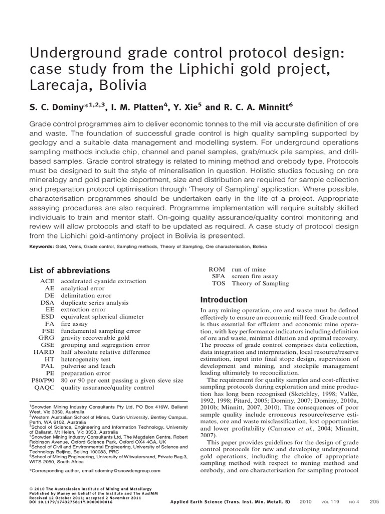 Underground Grade Control Protocols in Bolivia | PDF | Mining ...